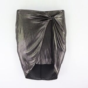 Express Bandage Skirt Womens‎ M Metallic Silver Shiny Gathered Elastic Waist NWT